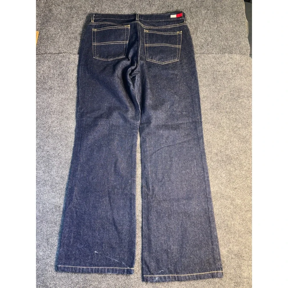 Tommy Jeans Womens 13/30 Blue Denim Mid Rise Straight Contrast Stitch‎ Dark Wash